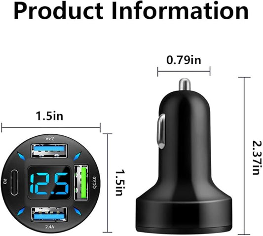 Augeny USB C Car Charger 4 Port Auto Fast Charger with USB PD & QC 3
