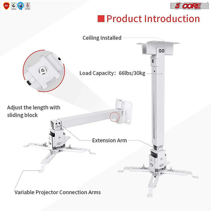 5Core Projector Mount Ceiling Wall Universal Holder Adjustable Low Pro