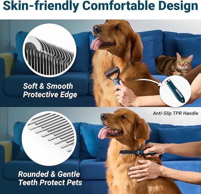 Safe and ergonomic pet grooming brush with rounded pins - gentle on dog and cat skin