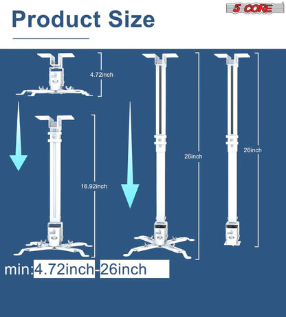 5Core Projector Mount Ceiling Wall Universal Holder Adjustable Low Pro
