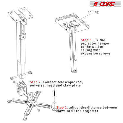 5Core Projector Mount Ceiling Wall Universal Holder Adjustable Low Pro