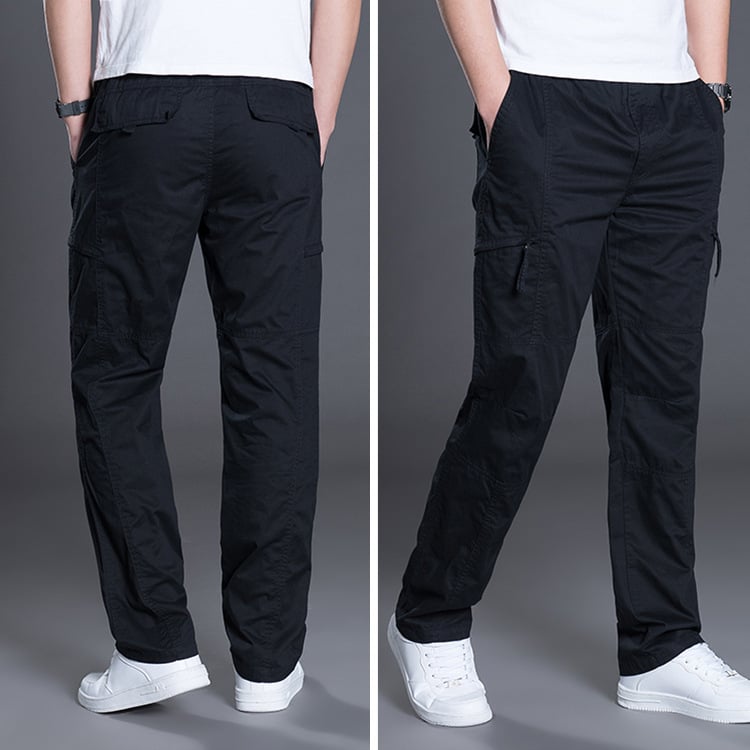 Men's Comfort Plus Trousers displayed in black with pockets, perfect for comfort and style in everyday wear.