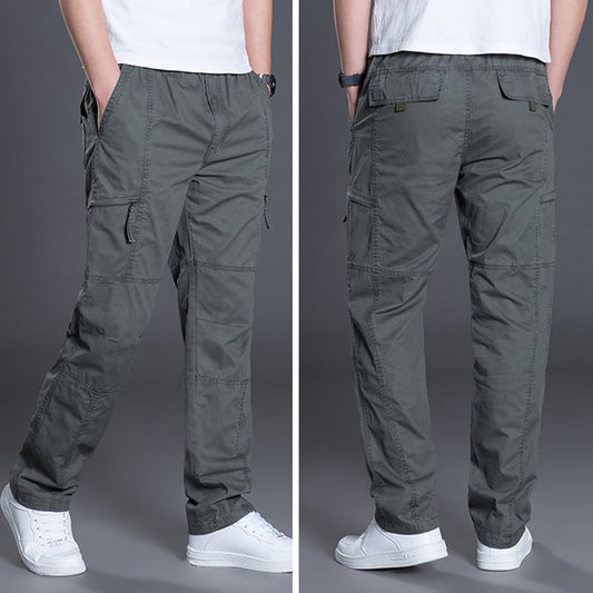Men's Comfort Plus Trousers in grey, showcasing front and back views, perfect for comfort and style.