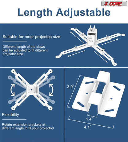 5Core Projector Mount Ceiling Wall Universal Holder Adjustable Low Pro