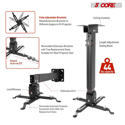 5Core Projector Mount Ceiling Wall Universal Holder Adjustable Low Pro